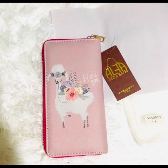 New! Sale🔥Pink Llama Flax Leather Full zip Wallet - Picture 3 of 9